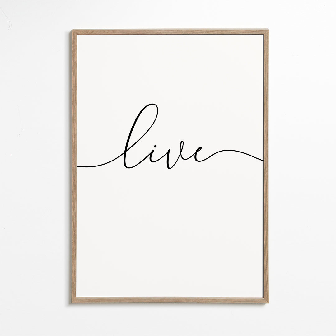Minimalistyczny plakat z napisem 'Live'