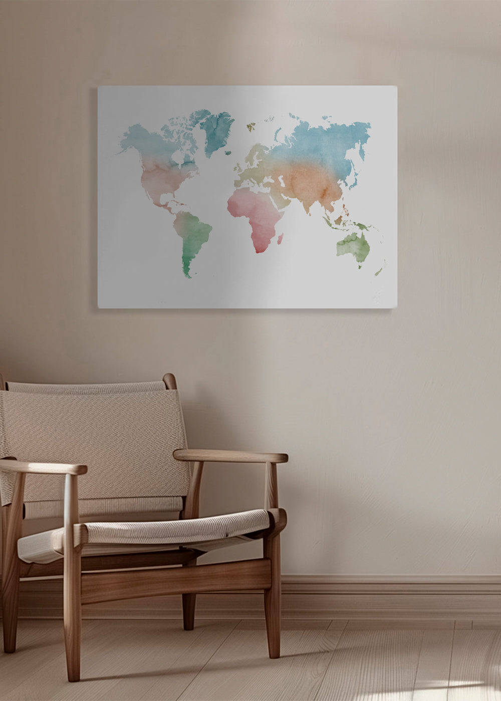 Plakat podróżniczy: mapa świata akwarela pastel