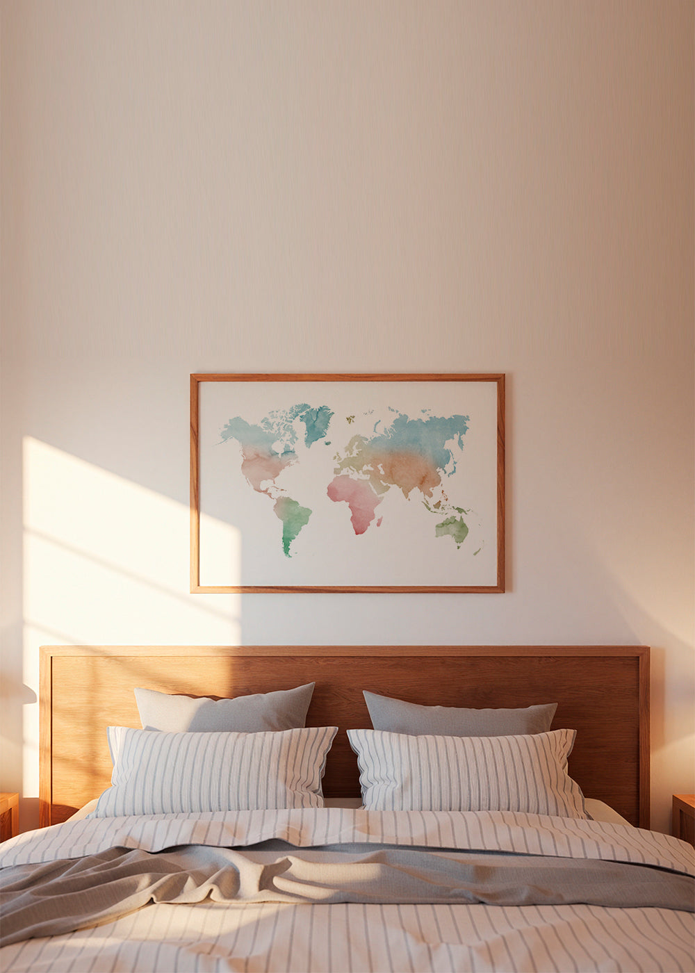 Plakat podróżniczy: mapa świata akwarela pastel