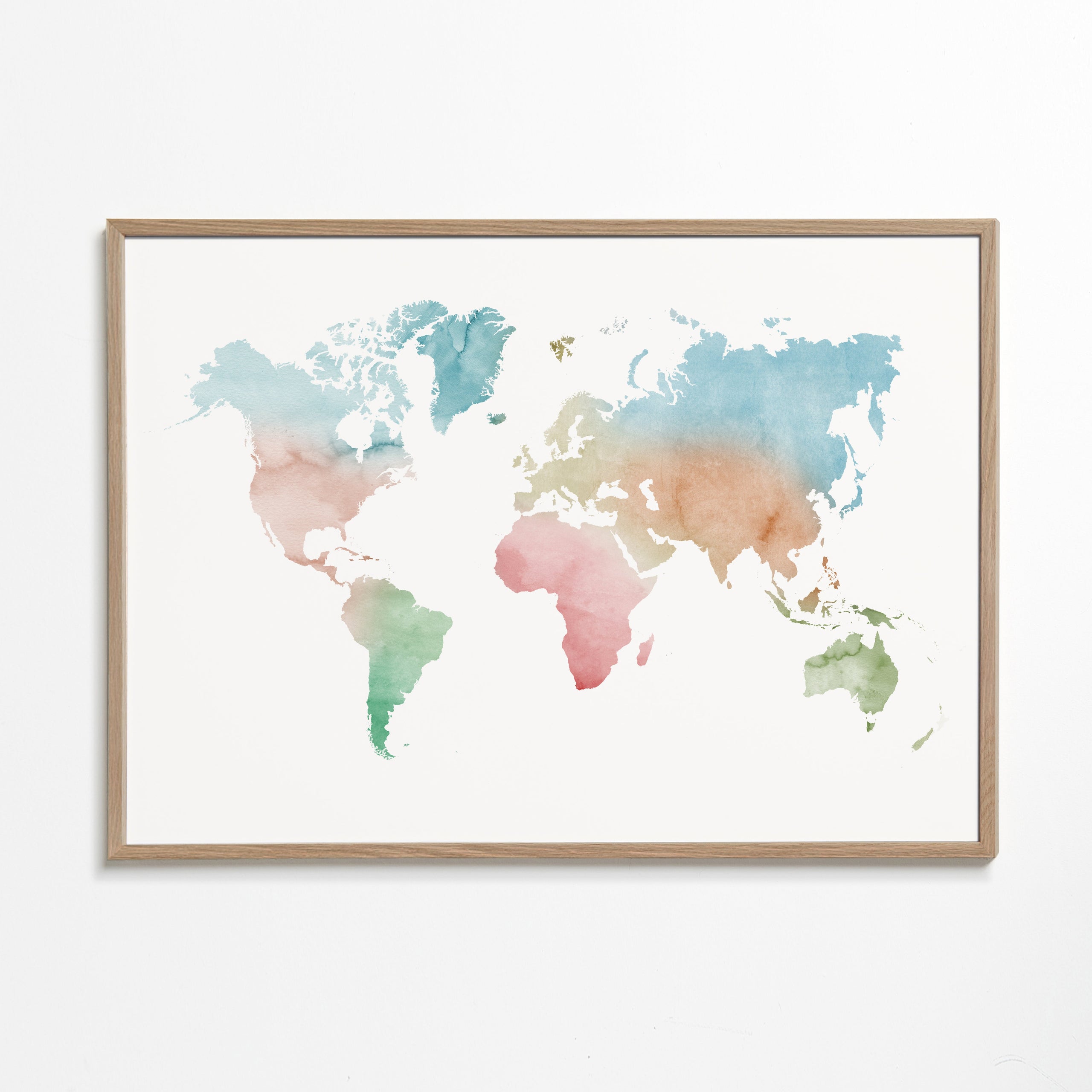 Plakat podróżniczy: mapa świata akwarela pastel