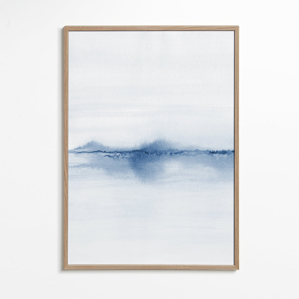 Pejzaż akwarelowy niebieski minimal