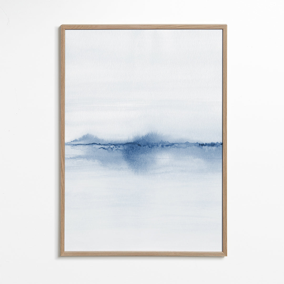 Pejzaż akwarelowy niebieski minimal