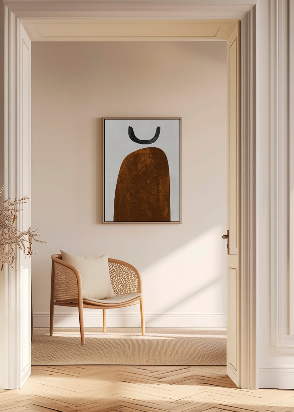 Obraz abstrakcyjny z oksydowaną pionową formą