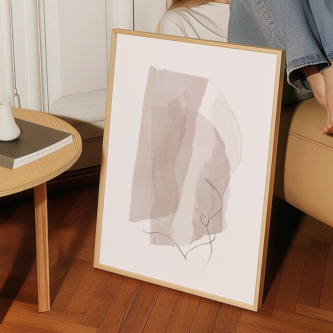 Minimalistyczny obraz w beżu z linią
