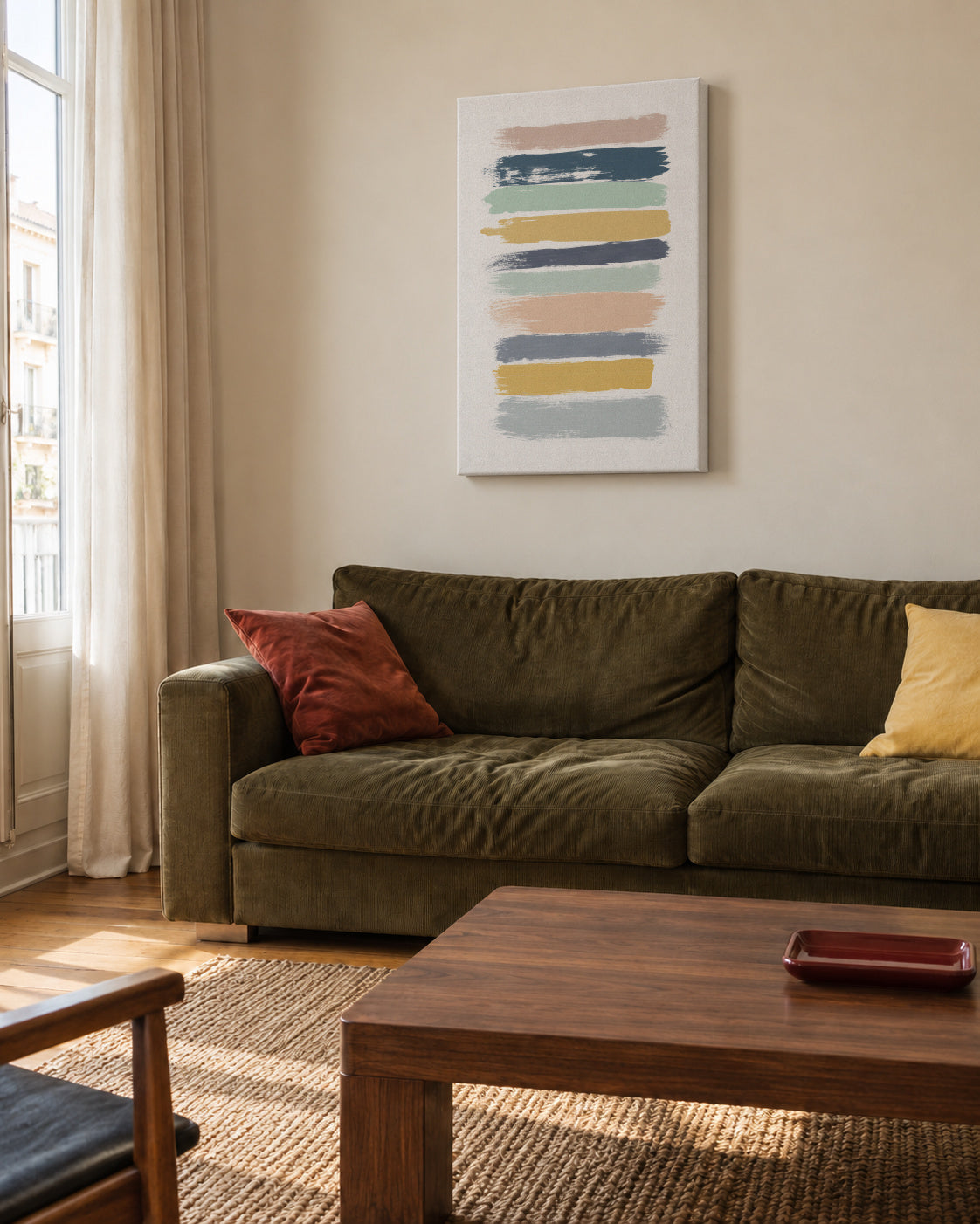 Pastel stripes - Unframed canvas in an interior