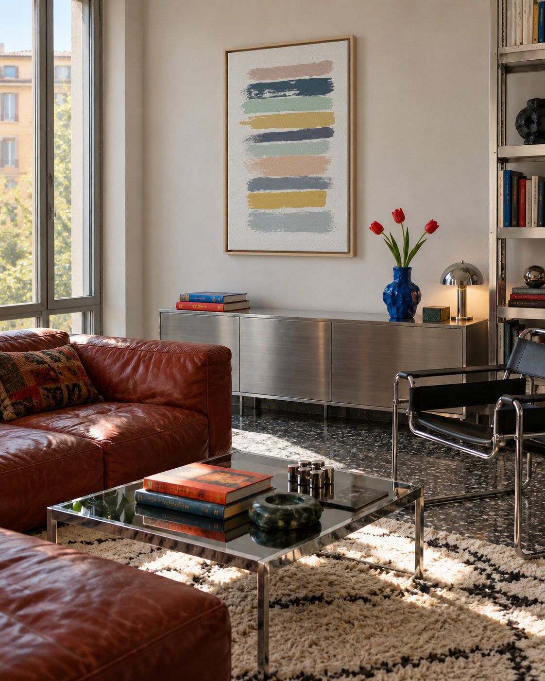 Pastel stripes - Framed canvas in an interior