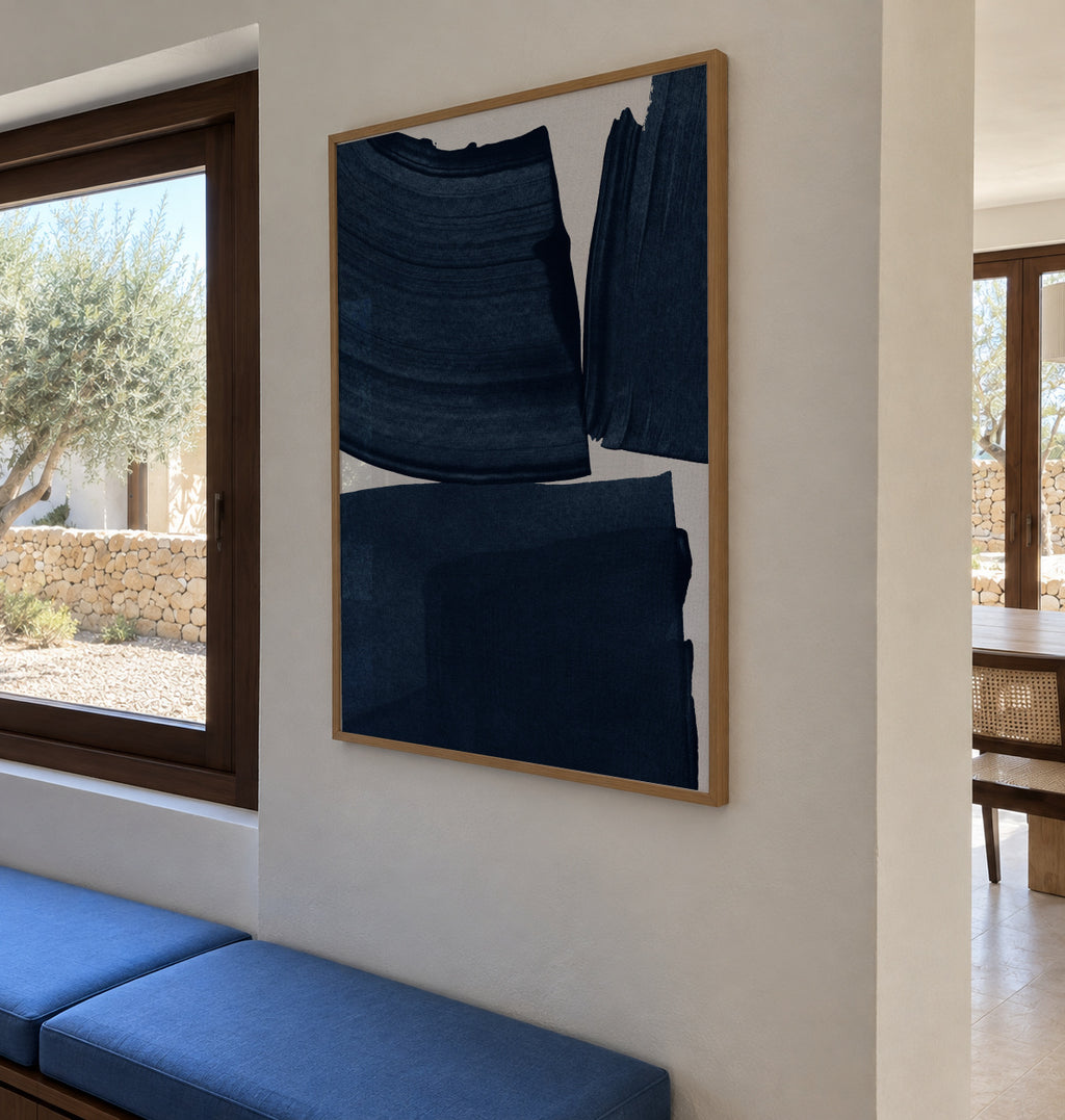 Minimalist Painting Blue I - Framed poster in an interior