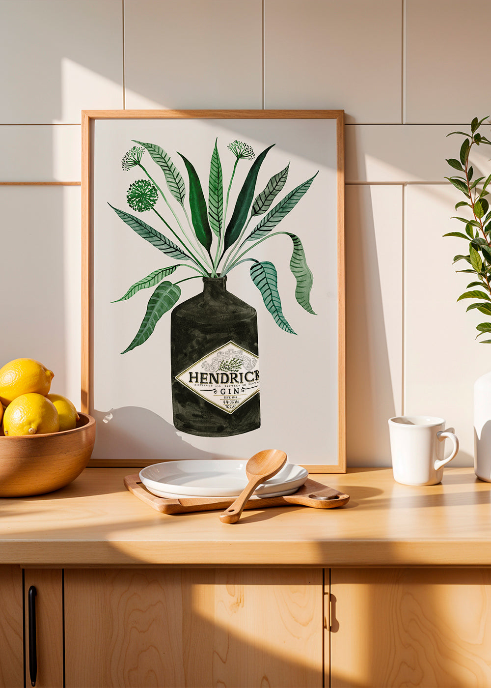 Sztuka do kuchni butelka Hendrick's z listowiem