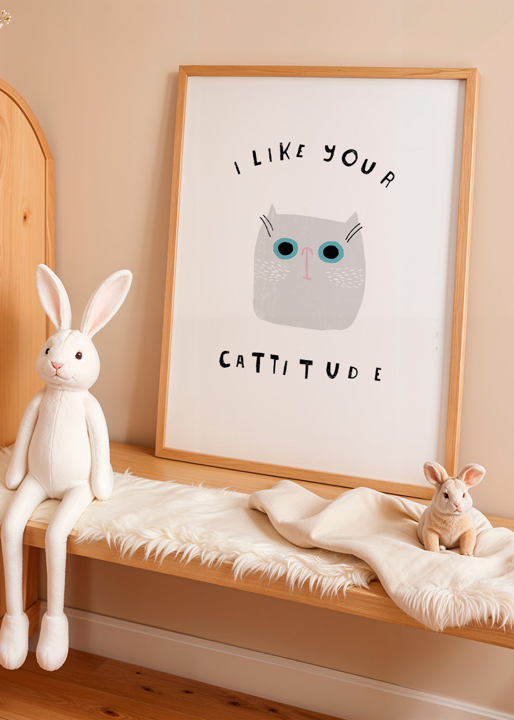 Minimalistyczny plakat z kotem i zabawnym napisem