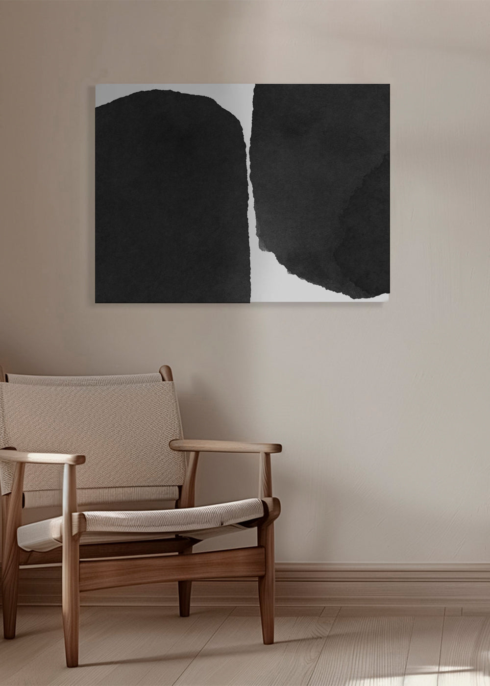 Sztuka czarno-biała minimal z plamami tuszu