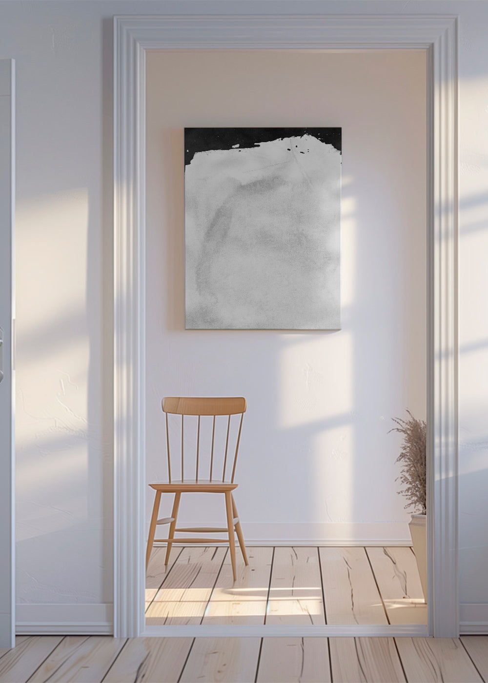 Czarno-biała grafika z minimalistyczną akwarelową strukturą
