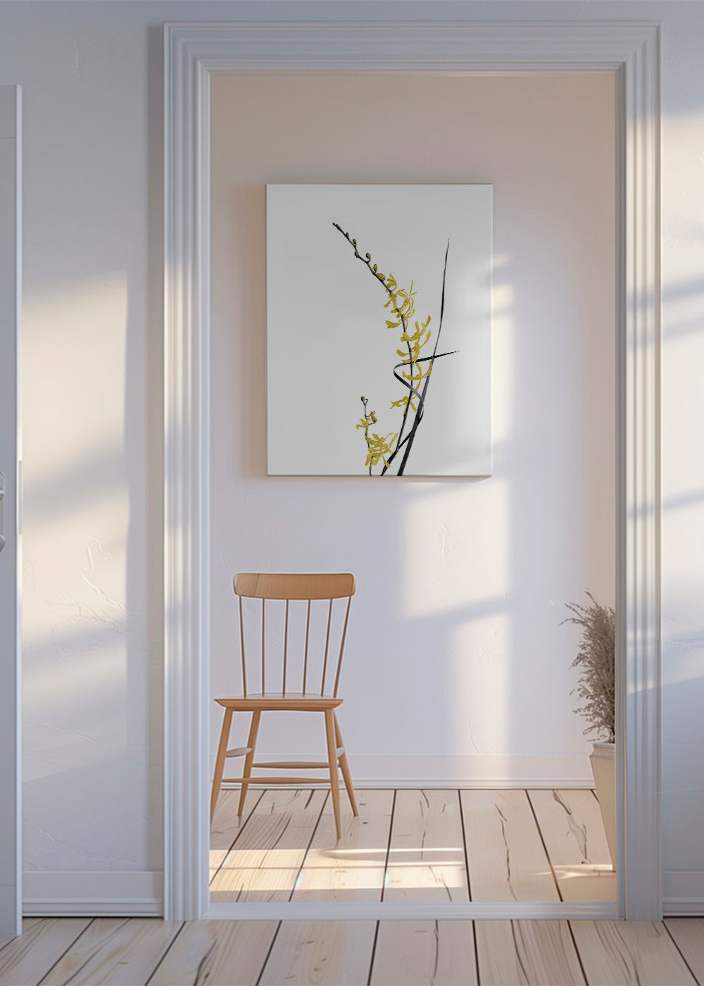 Plakat botaniczny: żółta orchidea minimal