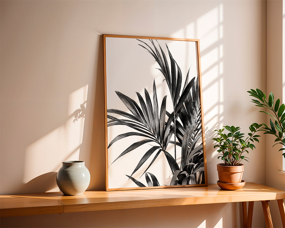 Plakat botaniczny z palmami czarno-biały