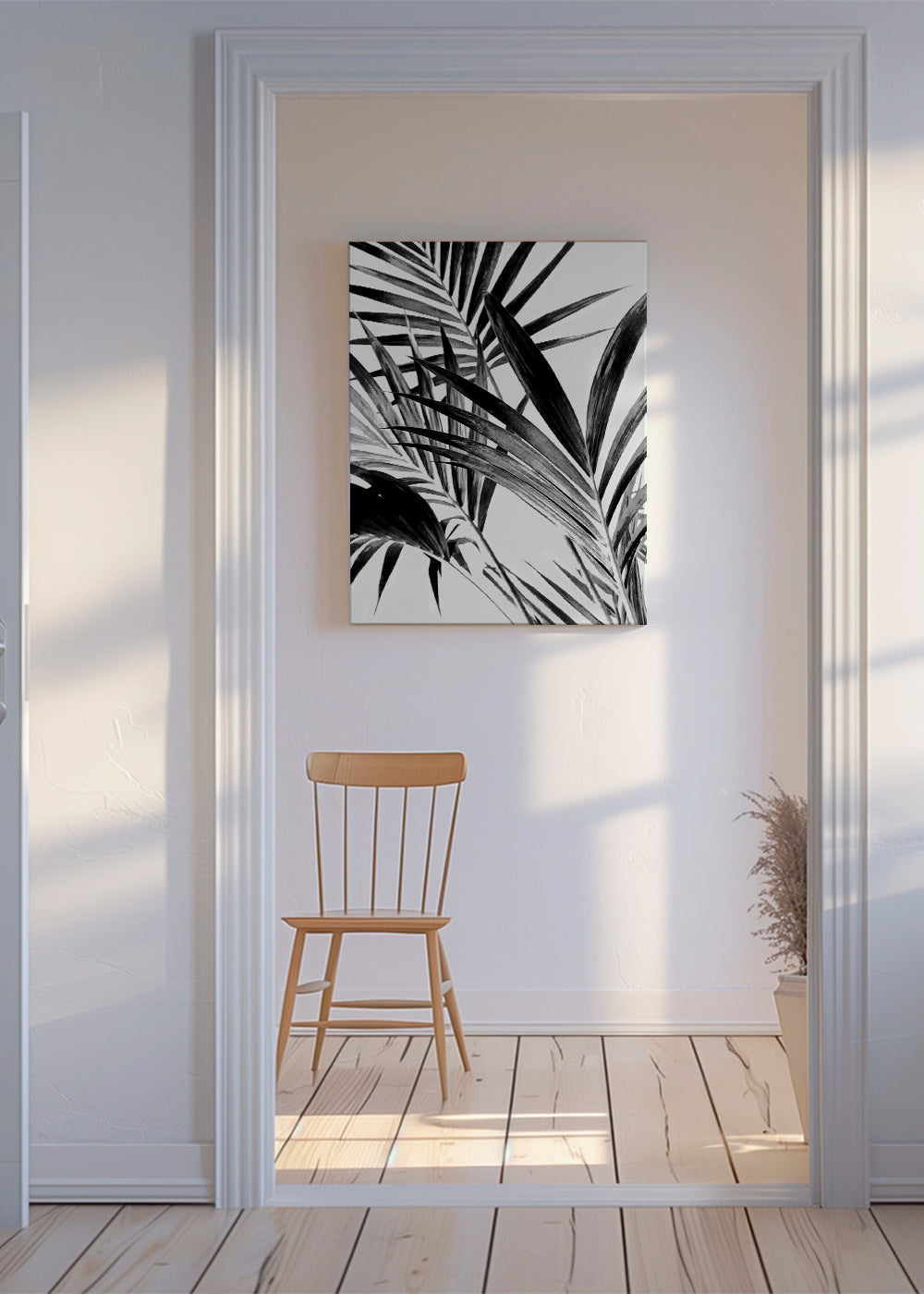 Plakat botaniczny liście palmy w czerni i bieli