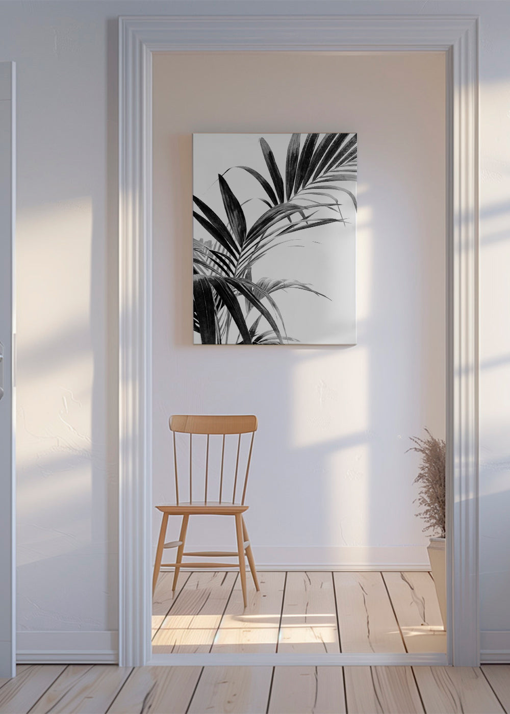 Plakat botaniczny: liście palmy w czerni i bieli