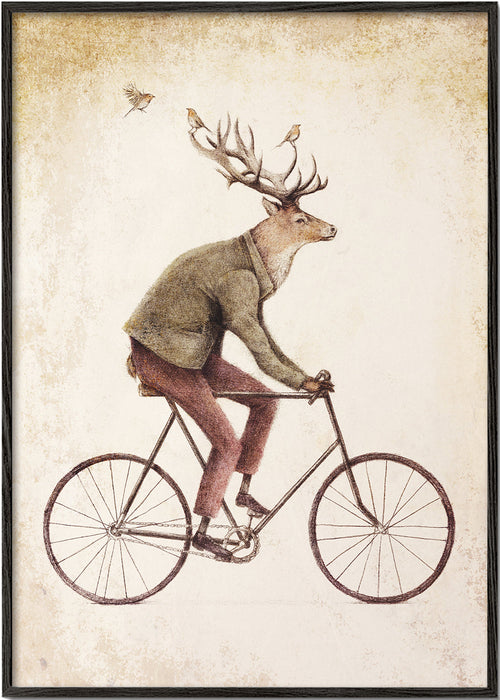 Wydruk vintage: jeleń na rowerze