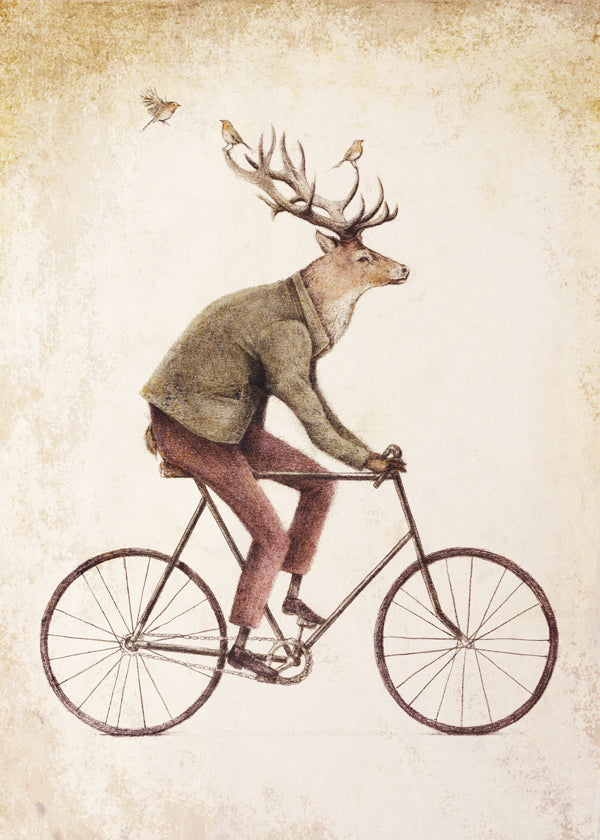 Wydruk vintage: jeleń na rowerze