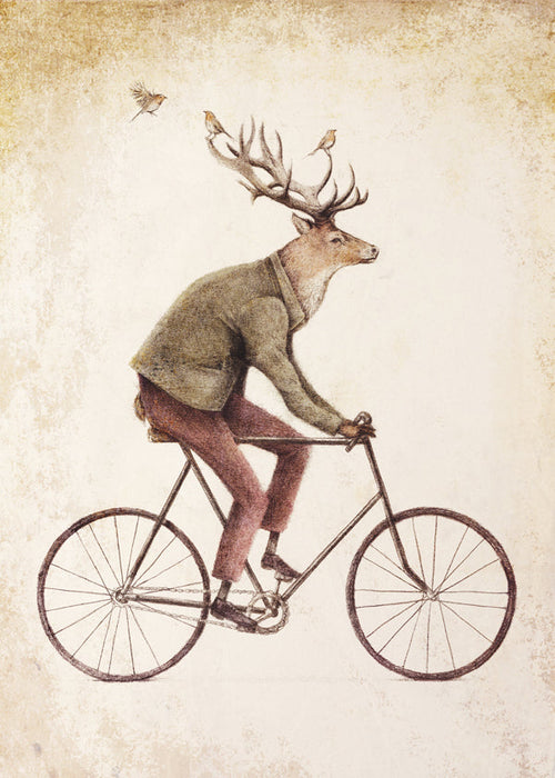 Wydruk vintage: jeleń na rowerze
