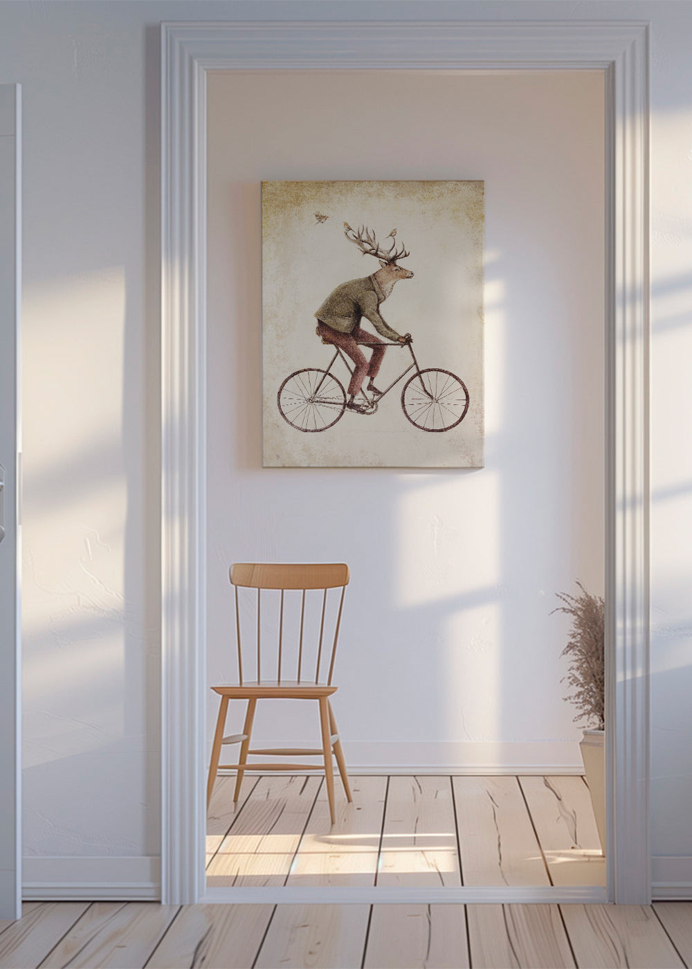 Wydruk vintage: jeleń na rowerze