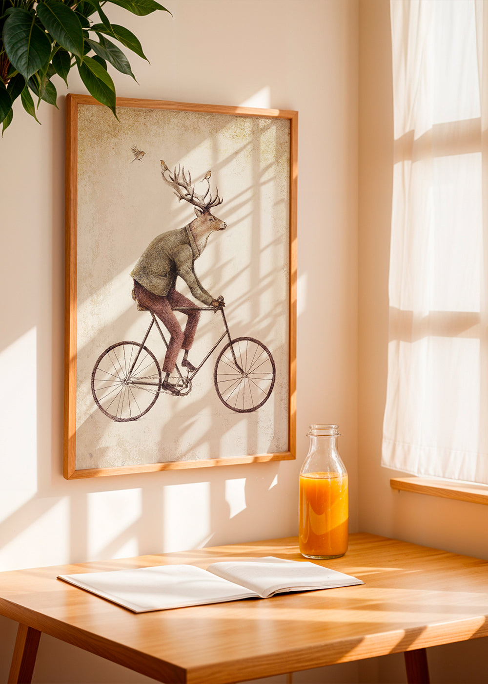 Wydruk vintage: jeleń na rowerze