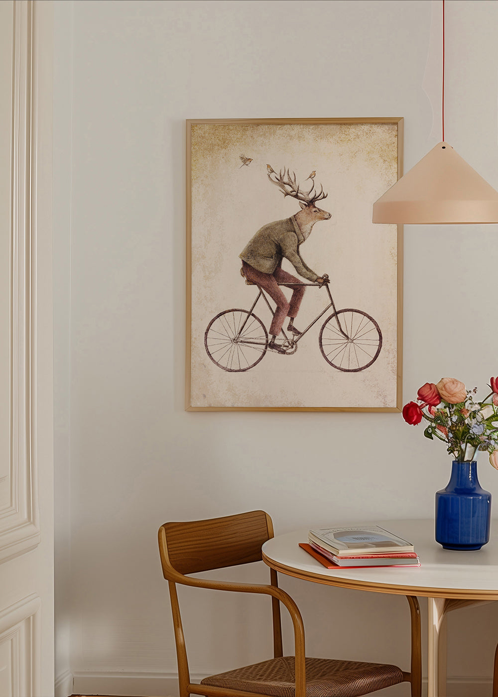 Wydruk vintage: jeleń na rowerze