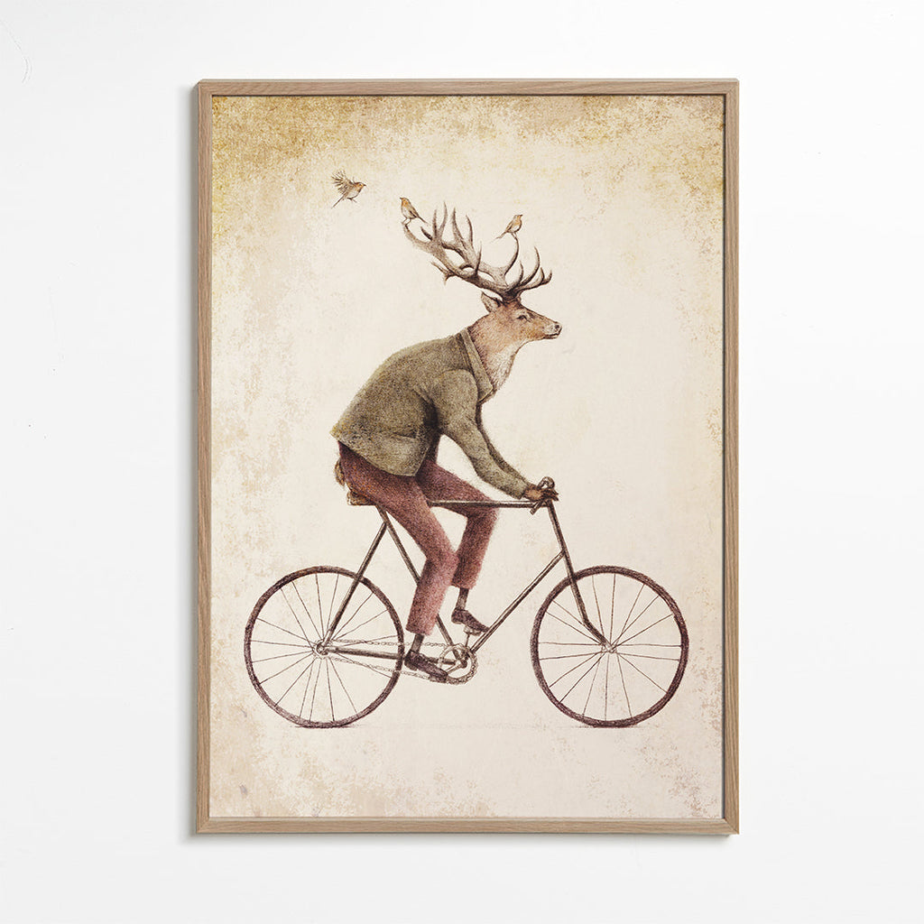 Wydruk vintage: jeleń na rowerze