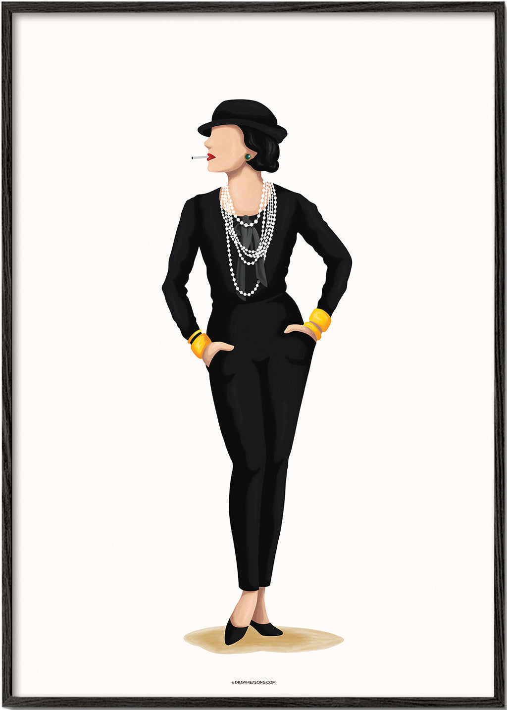 Ilustracja Coco Chanel z perłami