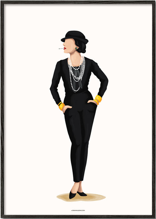 Ilustracja Coco Chanel z perłami