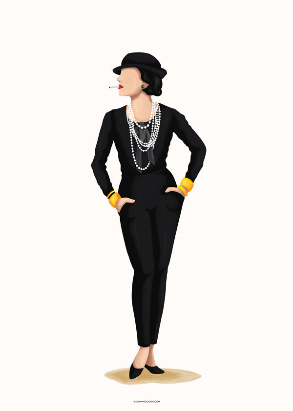 Ilustracja Coco Chanel z perłami