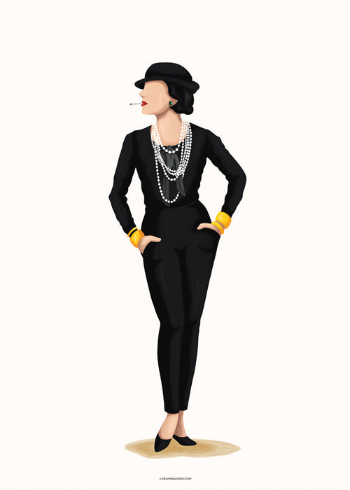 Ilustracja Coco Chanel z perłami