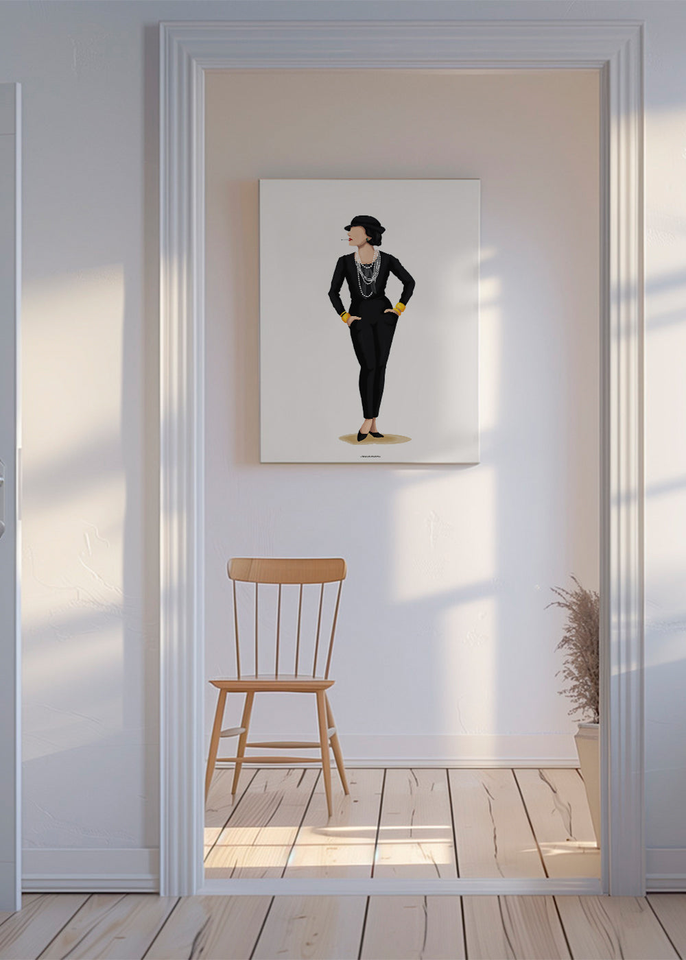Ilustracja Coco Chanel z perłami