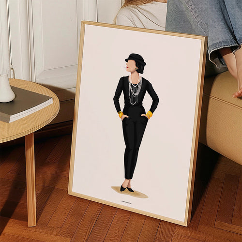 Ilustracja Coco Chanel z perłami
