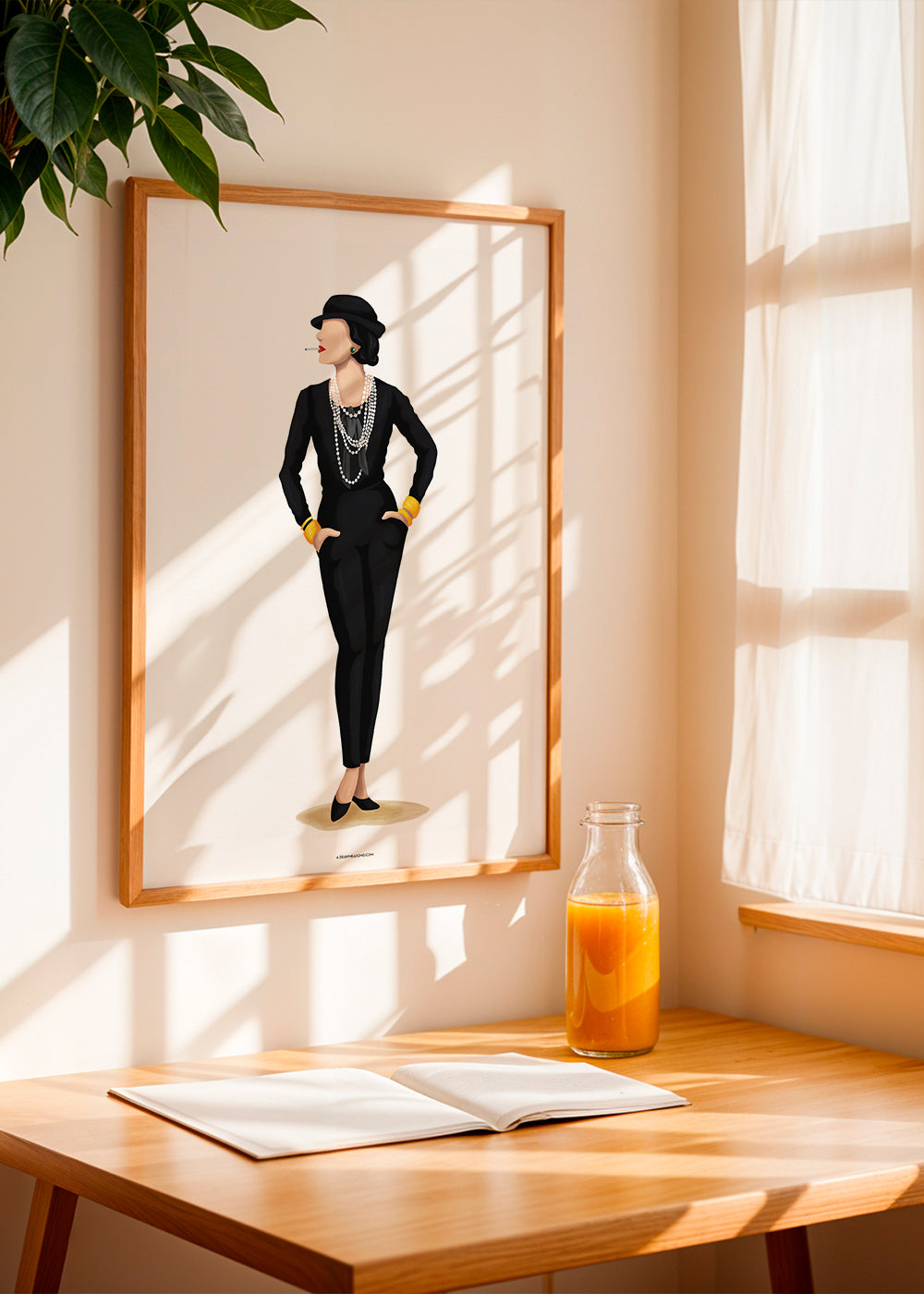 Ilustracja Coco Chanel z perłami