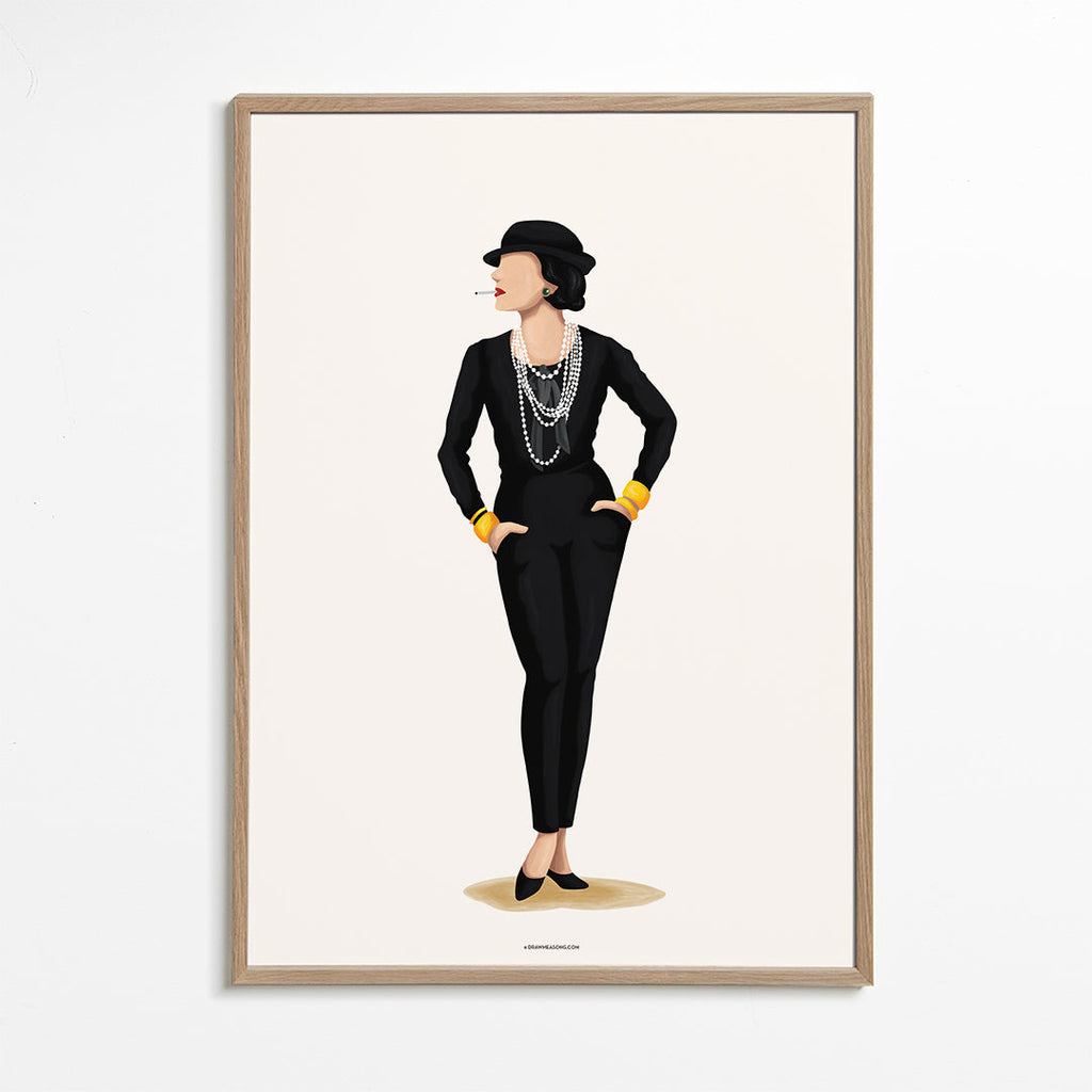 Ilustracja Coco Chanel z perłami