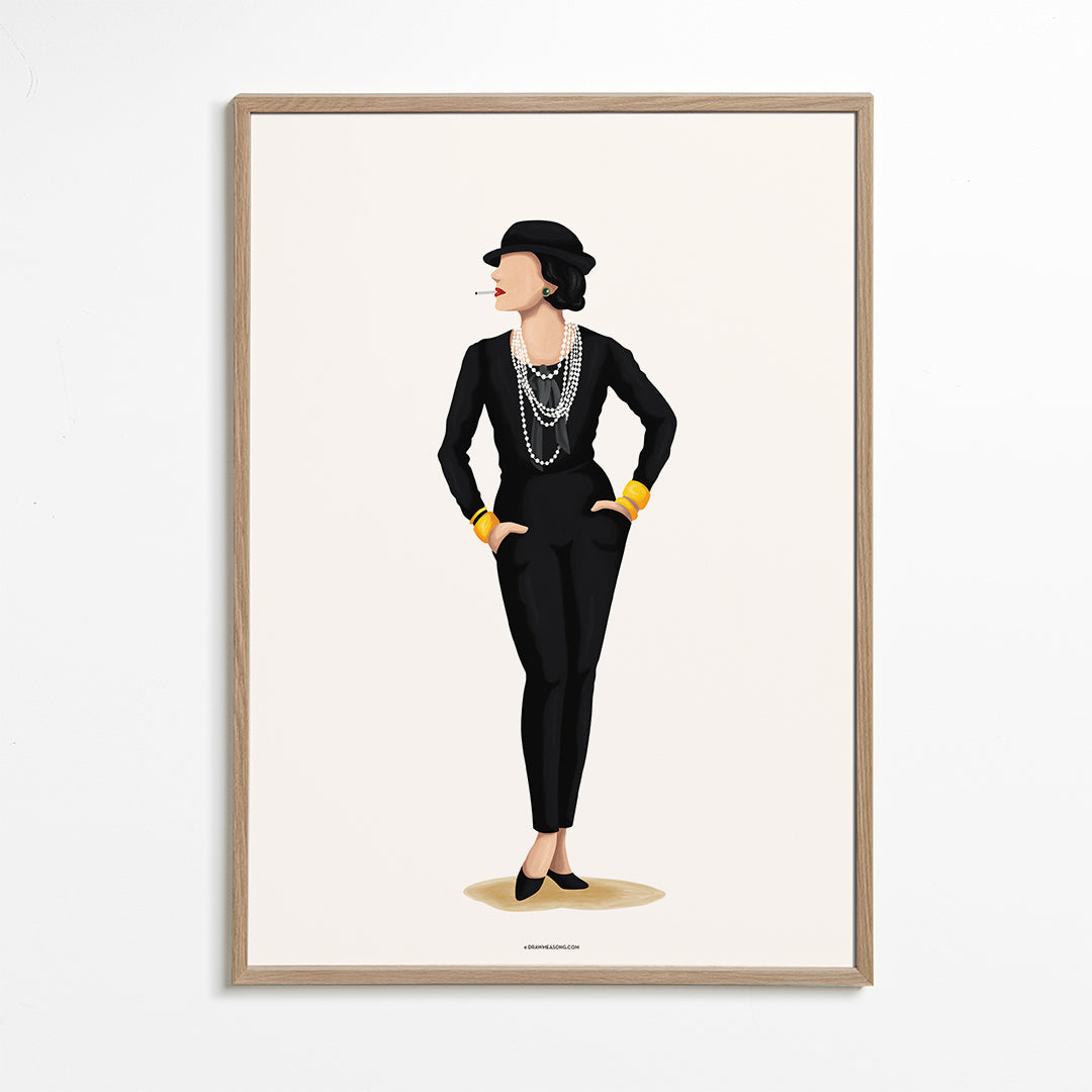 Ilustracja Coco Chanel z perłami