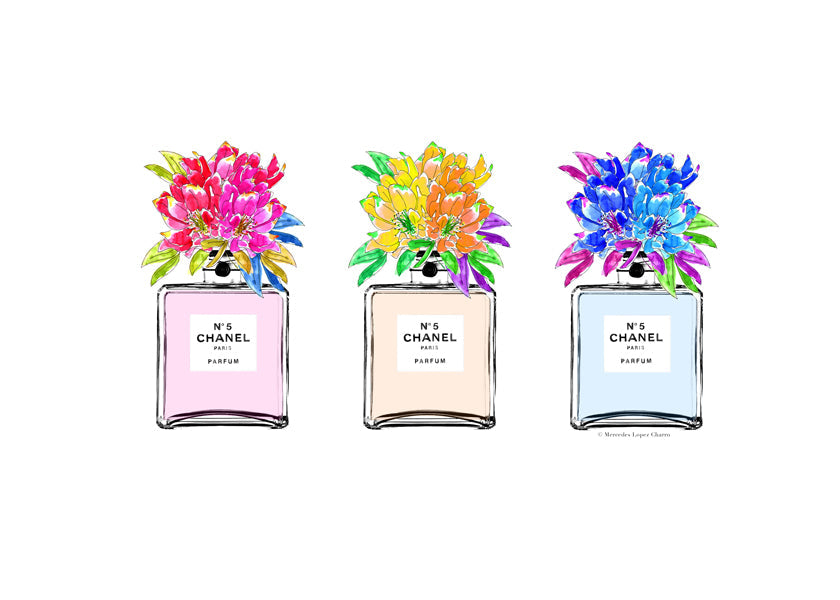 Ilustracja butelek perfum z kwiatami