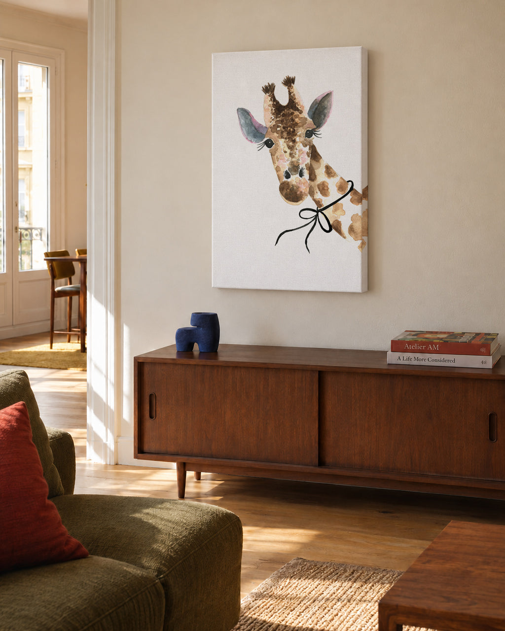 Giraffe - Unframed canvas in an interior