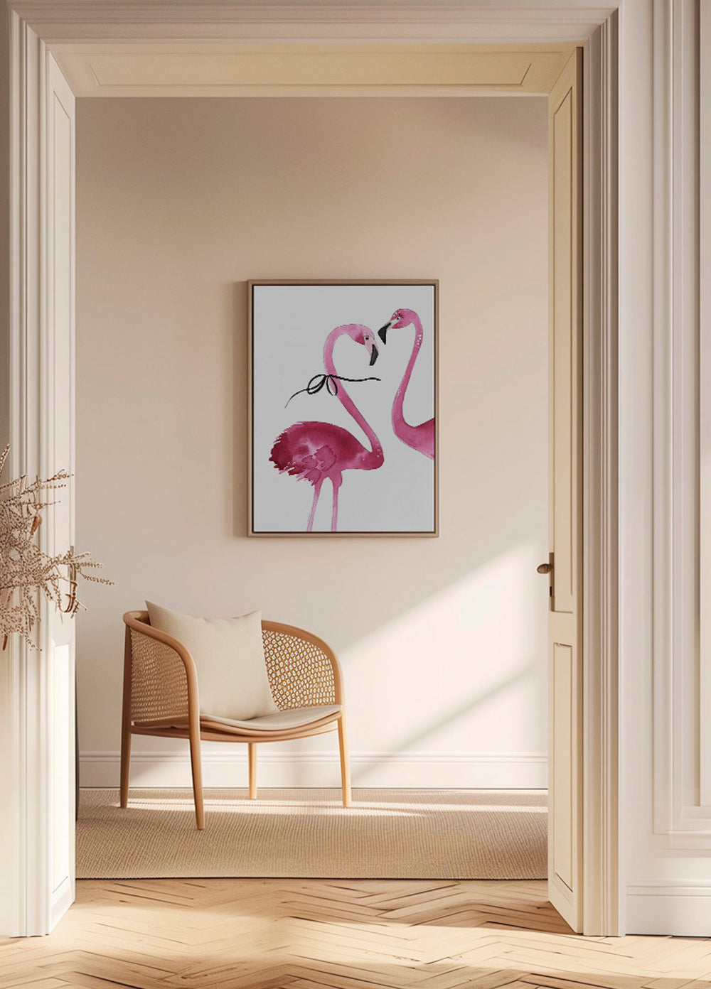 Grafika różowe flamingi akwarela