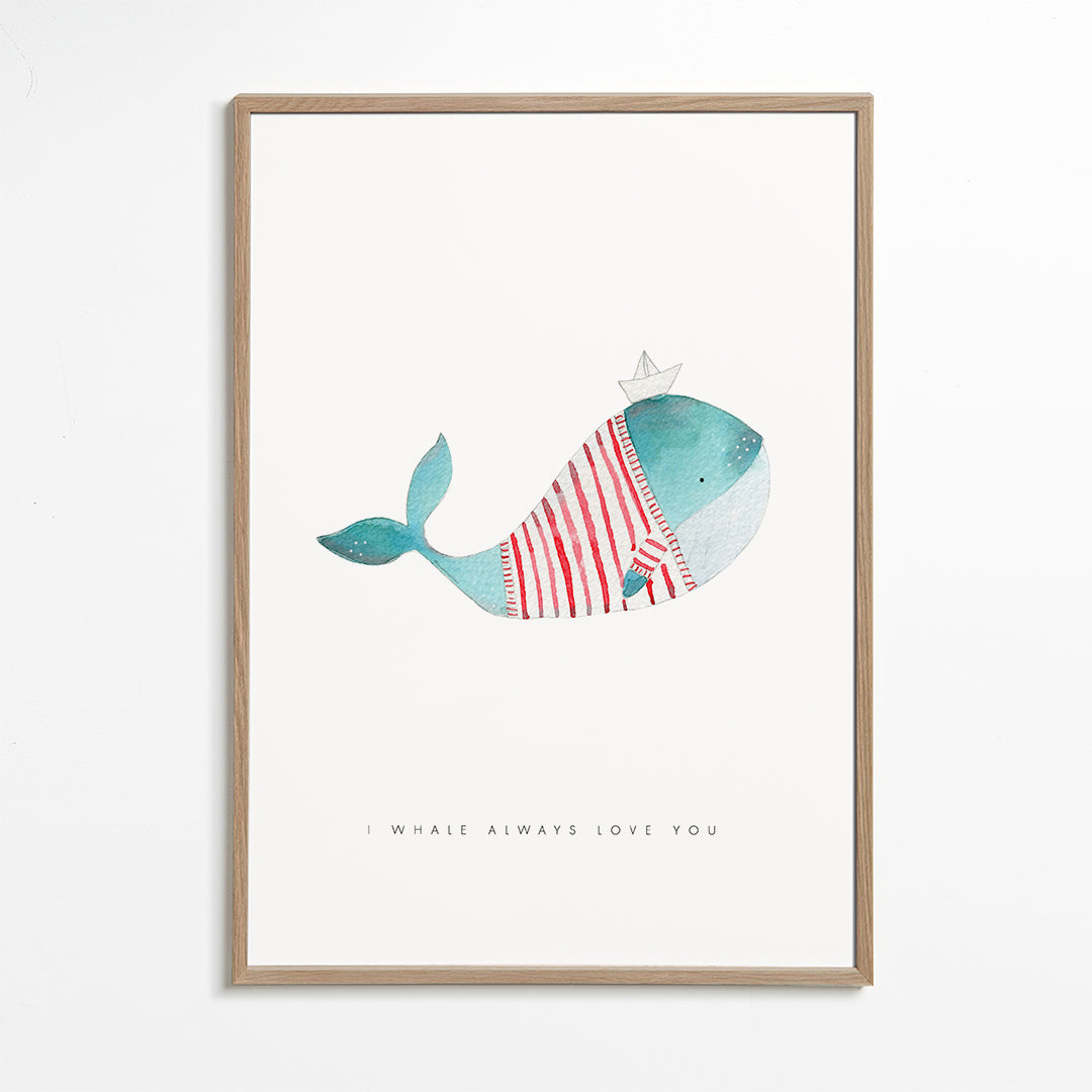 Plakat dziecięcy wieloryb z papierową łodzią
