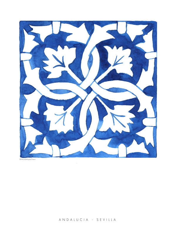 Plakat botaniczny: kafel Sewilla w niebieskim