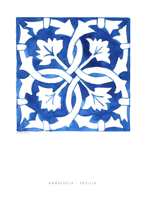 Plakat botaniczny: kafel Sewilla w niebieskim