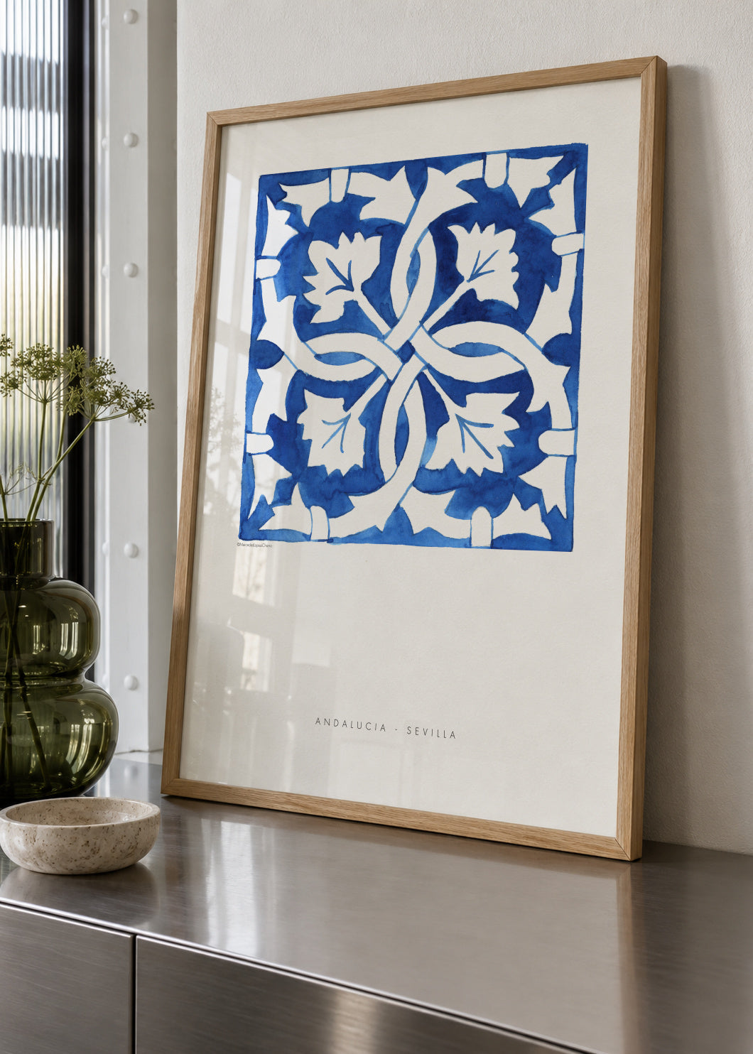Tile Sevilla blue - Framed poster in an interior