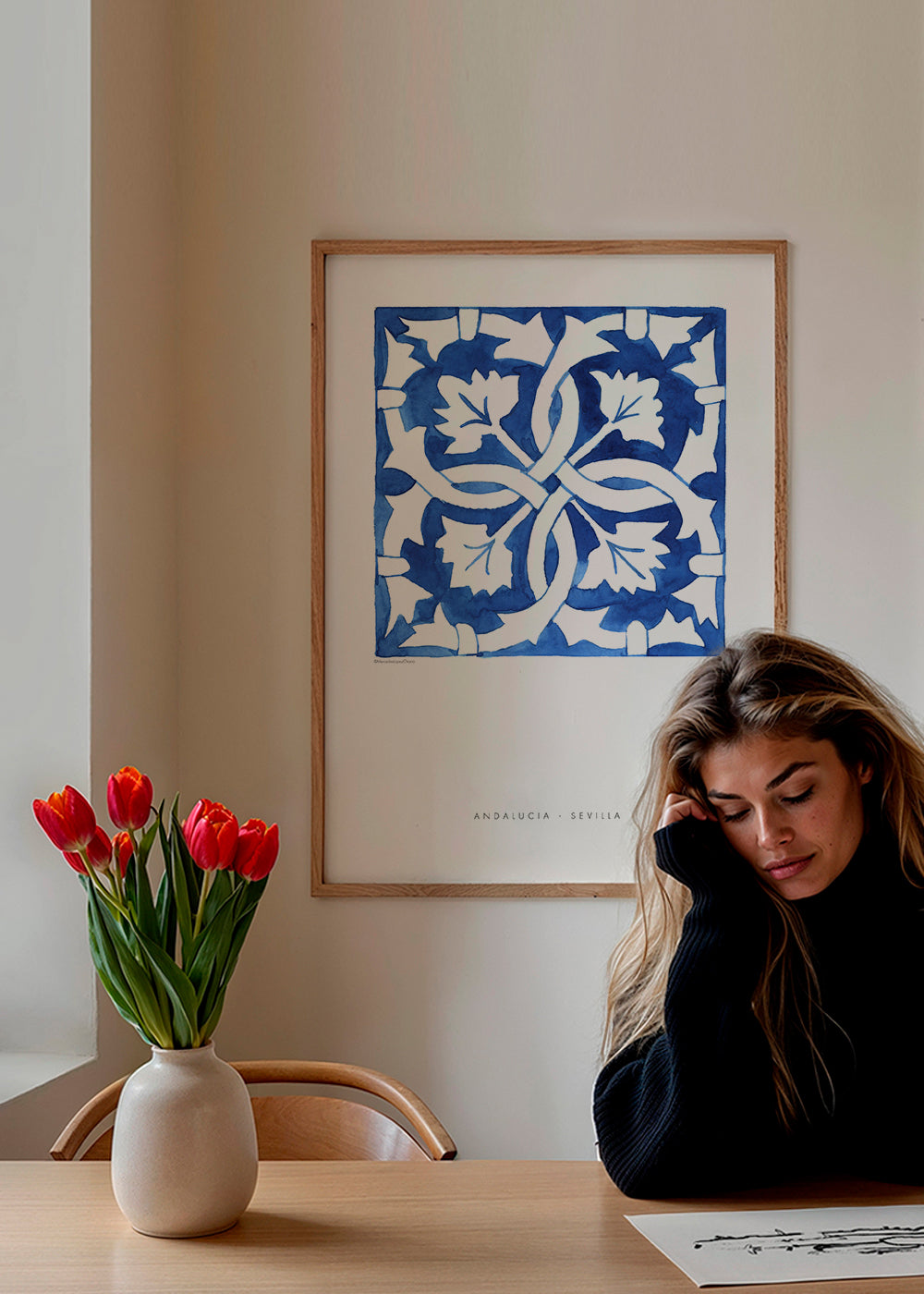 Plakat botaniczny: kafel Sewilla w niebieskim
