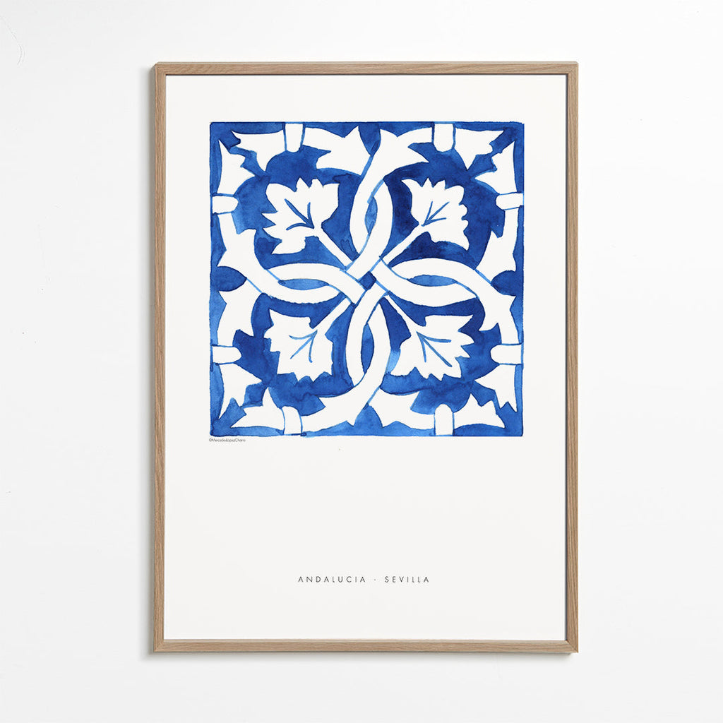 Plakat botaniczny: kafel Sewilla w niebieskim