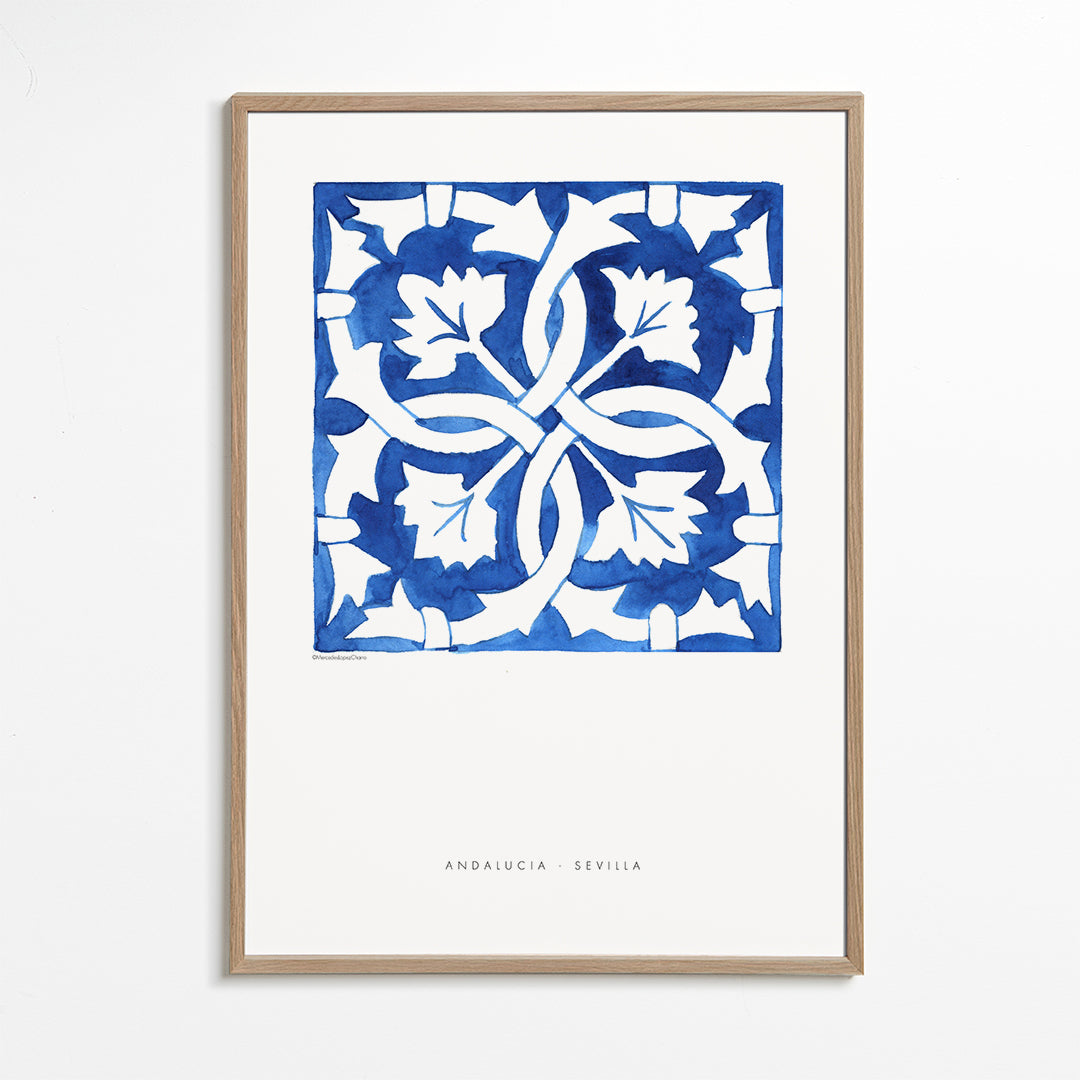 Plakat botaniczny: kafel Sewilla w niebieskim