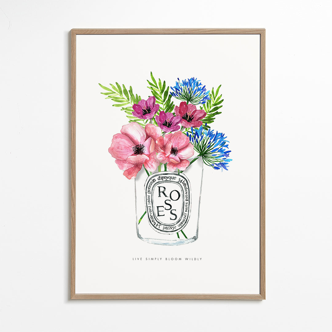 Plakat botaniczny: bukiet akwarelowy w szkle