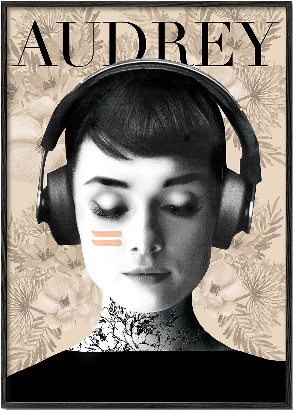 Plakat vintage Audrey ze słuchawkami