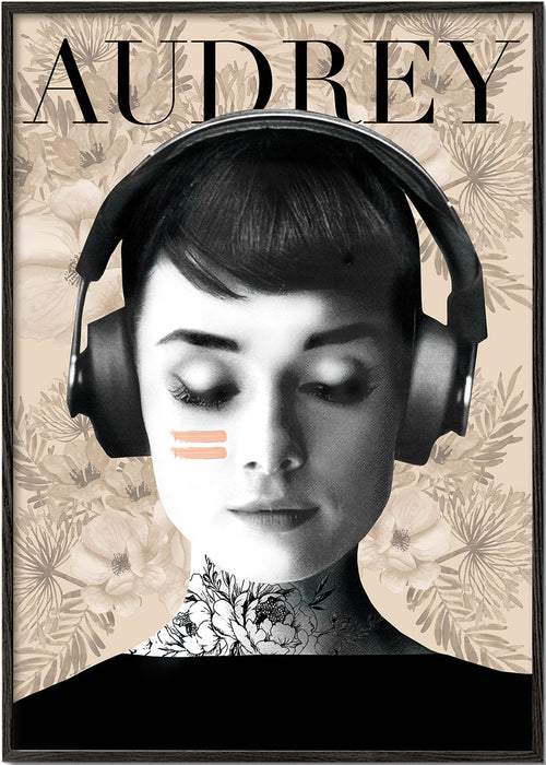 Plakat vintage Audrey ze słuchawkami