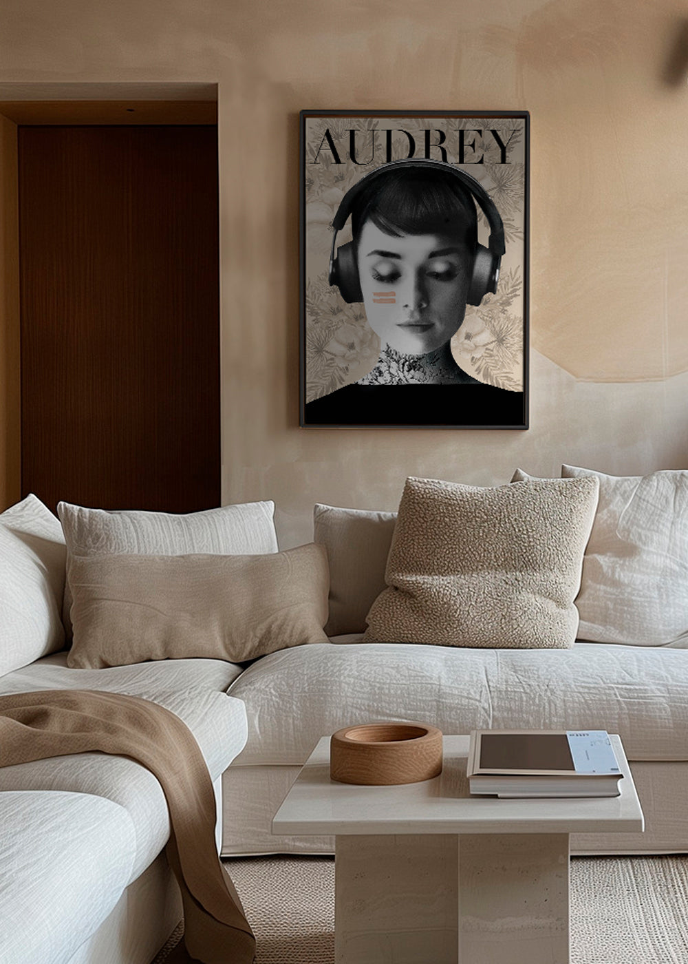 Plakat vintage Audrey ze słuchawkami