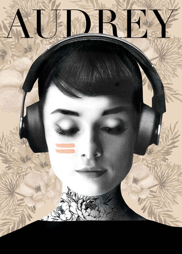 Plakat vintage Audrey ze słuchawkami